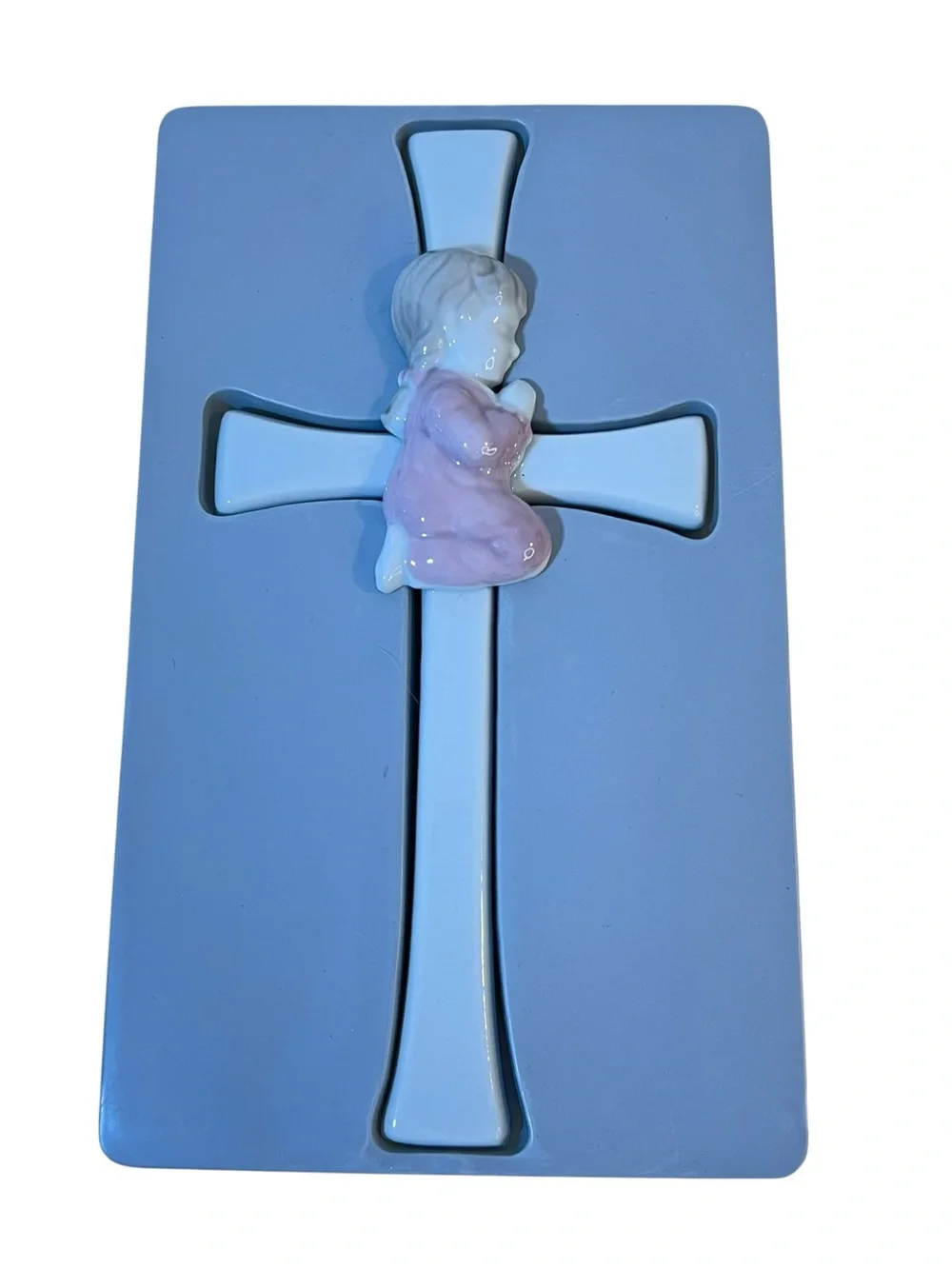 Enesco Porcelain Praying Girl Wall Cross 8x4”